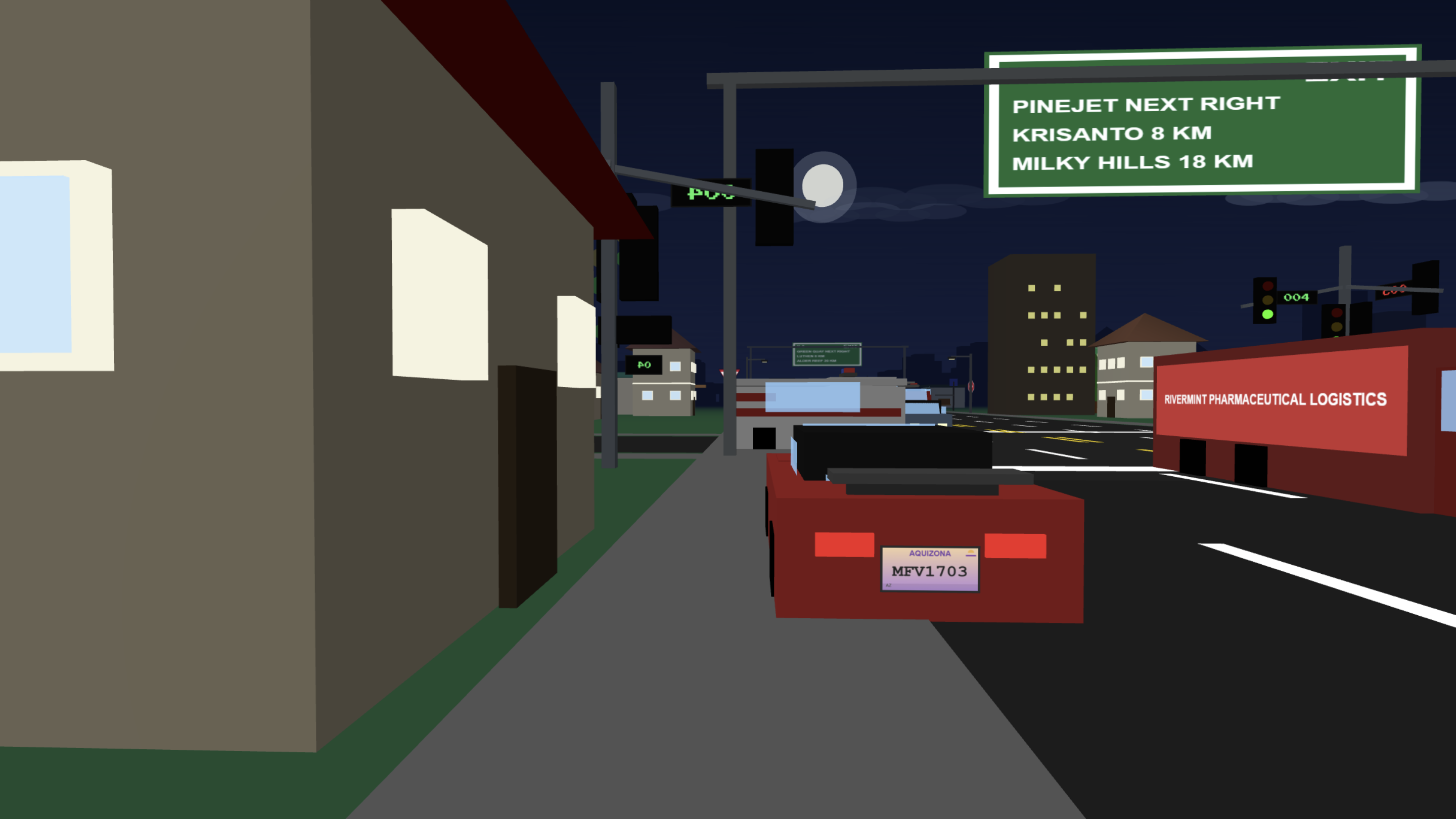 A red sports car parked on a San Andreas street at night